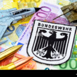 Germany's €50 billion defence spending, symbolized by military hardware and euro notes, underscores its strategic role in NATO's new power play.