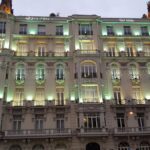 The Spanish bank Plus Ultra, at the center of a major EU money-laundering probe, is pictured in its opulent, illuminated headquarters.