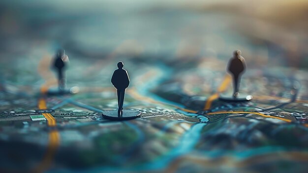 Silhouetted figures stand poised on a map, representing European AI start-ups navigating the competitive terrain of innovation and investment.