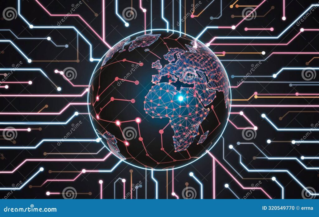 The digital globe at the heart of global tech infrastructure, reflecting the interconnected nature of AI, Wikipedia, and digital policy debates.