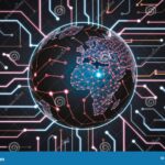 The digital globe at the heart of global tech infrastructure, reflecting the interconnected nature of AI, Wikipedia, and digital policy debates.